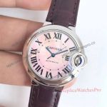  Cartier Ballon Bleu De Pink Roman Face with Brown Leather Band Copy Watch
